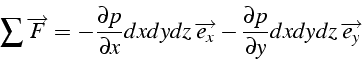 \begin{displaymath}
\sum\overrightarrow{F}=-\frac{\partial p}{\partial x}dxdydz\...
...x}}-\frac{\partial p}{\partial y}dxdydz\,\overrightarrow{e_{y}}\end{displaymath}