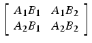 $\left[\begin{array}{cc}
A_{1}B_{1} & A_{1}B_{2}\\
A_{2}B_{1} & A_{2}B_{2}\end{array}\right]$