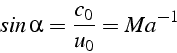 \begin{displaymath}
sin\,\alpha=\frac{c_{0}}{u_{0}}=Ma^{-1}\end{displaymath}