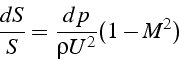 \begin{displaymath}
\frac{dS}{S}=\frac{dp}{\rho U^{2}}(1-M^{2})
\end{displaymath}