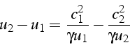 \begin{displaymath}
u_{2}-u_{1}=\frac{c_{1}^{2}}{\gamma u_{1}}-\frac{c_{2}^{2}}{\gamma u_{2}}\end{displaymath}