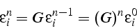 \begin{displaymath}
\epsilon_{i}^{n}=G\,\epsilon_{i}^{n-1}=(G)^{n}\epsilon_{i}^{0}\end{displaymath}