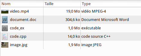 Exemples de taille de fichiers