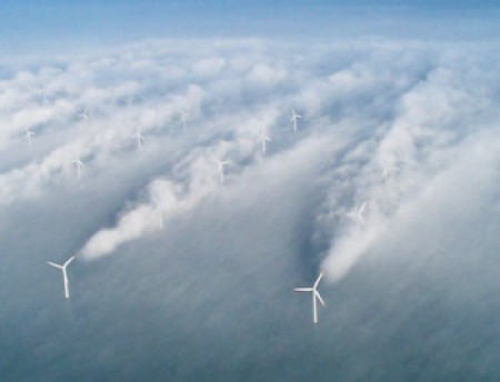 écoulement turbulent dans un champ d’éoliennes
