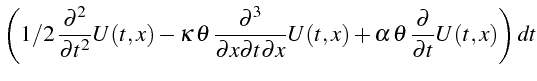 $\displaystyle \left(1/2 \frac{\partial^{2}}{\partial t^{2}}U(t,x)-\kappa \the...
...al x}U(t,x)+\alpha \theta \frac{\partial}{\partial t}U(t,x)\right)\textit{dt}$