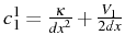 \bgroup\color{black}$ c_{1}^{1}=\frac{\kappa}{dx^{2}}+\frac{V_{1}}{2dx}$\egroup