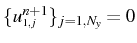 \bgroup\color{black}$ \{u_{^{1,j}}^{n+1}\}_{j=1,N_{y}}=0$\egroup