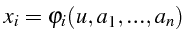 \bgroup\color{black}$\displaystyle x_{i}=\varphi_{i}(u,a_{1},...,a_{n})$\egroup