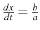 \bgroup\color{black}$ \frac{dx}{dt}=\frac{b}{a}$\egroup