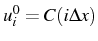 \bgroup\color{black}$ u_{i}^{0}=C(i\Delta x)$\egroup