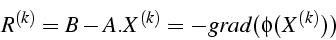 \begin{displaymath}
R^{(k)}=B-A.X^{(k)}=-grad(\phi(X^{(k)}))\end{displaymath}