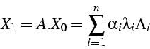 \begin{displaymath}
X_{1}=A.X_{0}=\sum_{i=1}^{n}{\alpha_{i}\lambda_{i}\Lambda_{i}}\end{displaymath}