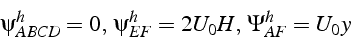 \begin{displaymath}
\psi_{ABCD}^{h}=0,\:\psi_{EF}^{h}=2U_{0}H, \Psi_{AF}^{h}=U_{0}y\end{displaymath}