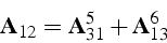 \begin{displaymath}
\mathbf{A}_{12}=\mathbf{A}_{31}^{5}+\mathbf{A}_{13}^{6}\end{displaymath}