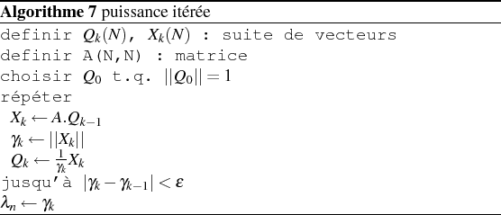 \begin{algorithm}
% latex2html id marker 3923\caption{puissance it\'{e}r\'{e}e...
...varepsilon$
\par
$\lambda_{n}\leftarrow\gamma_{k}$\end{list}\par
\end{algorithm}