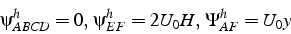 \begin{displaymath}
\psi_{ABCD}^{h}=0,\:\psi_{EF}^{h}=2U_{0}H, \Psi_{AF}^{h}=U_{0}y\end{displaymath}