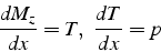 \begin{displaymath}
\frac{dM_{z}}{dx}=T,   \frac{dT}{dx}=p\end{displaymath}