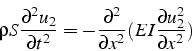 \begin{displaymath}
\rho S\frac{\partial^{2}u_{2}}{\partial t^{2}}=-\frac{\parti...
...}{\partial x^{2}}(EI\frac{\partial u_{2}^{2}}{\partial x^{2}})
\end{displaymath}