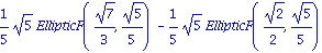 1/5*5^(1/2)*EllipticF(7^(1/2)/3, 5^(1/2)/5)-1/5*5^(1/2)*EllipticF(2^(1/2)/2, 5^(1/2)/5)