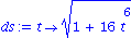 ds := proc (t) options operator, arrow; (1+16*t^6)^(1/2) end proc