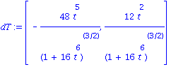 dT := [-48*t^5/(1+16*t^6)^(3/2), 12*t^2/(1+16*t^6)^(3/2)]