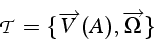 \begin{displaymath}
\mathcal{T}=\{\overrightarrow{V}(A),\overrightarrow{\Omega}\}\end{displaymath}