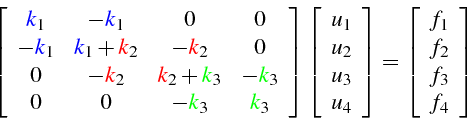 \begin{displaymath}
\left[\begin{array}{cccc}
\textcolor{blue}{k}_{1} & -\textco...
...n{array}{c}
f_{1}\\
f_{2}\\
f_{3}\\
f_{4}\end{array}\right]
\end{displaymath}