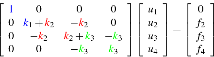 \begin{displaymath}
\left[\begin{array}{cccc}
\textcolor{blue}{1} & 0 & 0 & 0\\ ...
...begin{array}{c}
0\\
f_{2}\\
f_{3}\\
f_{4}\end{array}\right]
\end{displaymath}