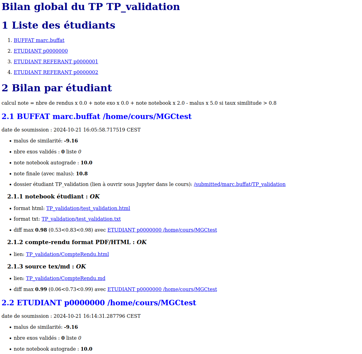 bilan validation